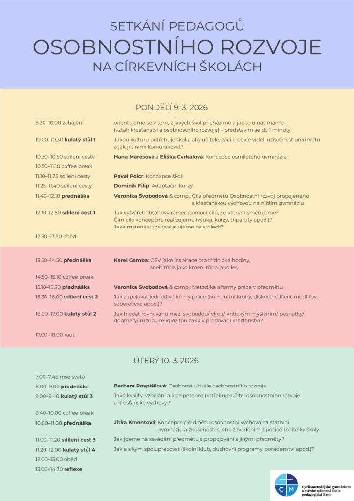 Harmonogram setkání 9. - 10. 3. 2026